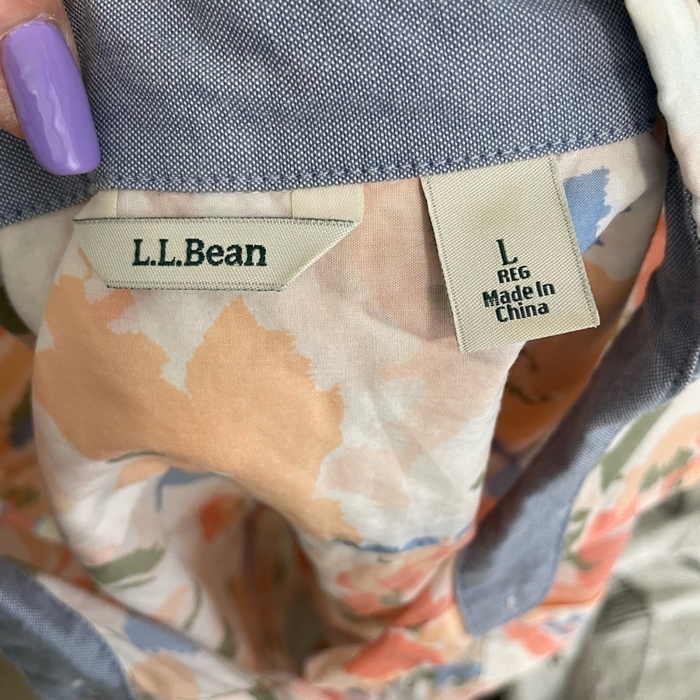L.L. Bean Floral Button Down Shirt - Orange, Blue, Green - Picture 4 of 11